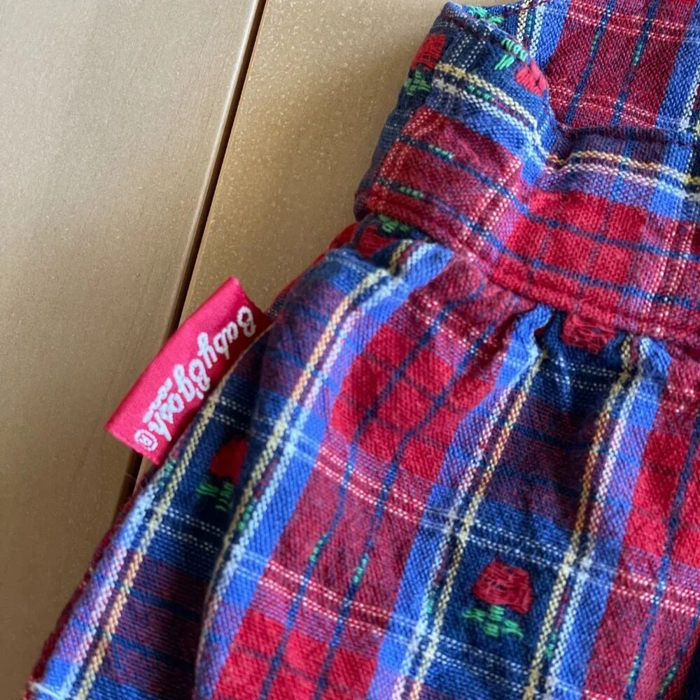 VINTAGE RARE 1980s/90s OshKosh B'gosh Baby Toddler Blue Red Apple Plaid Romper